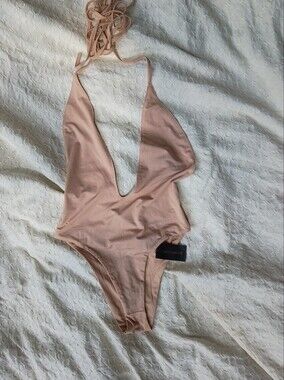 Lemon Lunar Plunge Halter Bodysuit in Blush